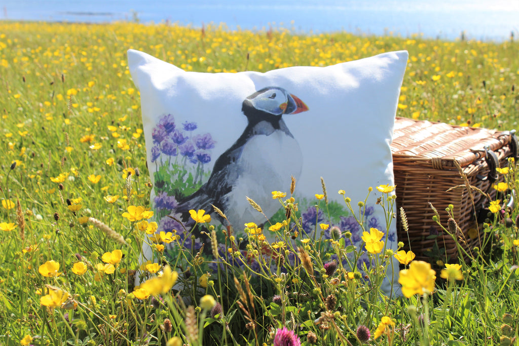 Orkney Storehouse | Puffin Cushion Lifestyle Outdoors
